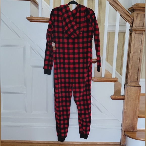 FOREVER 21 Hooded Fleece Plaid Cristmas Pajama Jumpsuit Size Small Winter - Picture 5 of 11